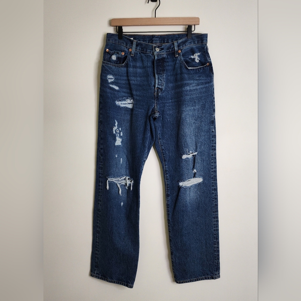 Levi's 501 Straight Wide Leg Button Fly Blue Jeans Women's W29 L32 29x32 Casual